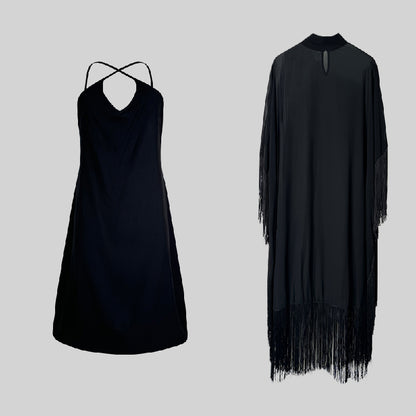 Batwing Sleeves Loose See-through Color Tasseled Mock Neck Maxi Dresses