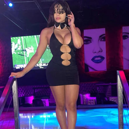 Mounted Mini Dress Hollow Out Summer Bodycon Dresses for Party Club Wear Chain Vestido