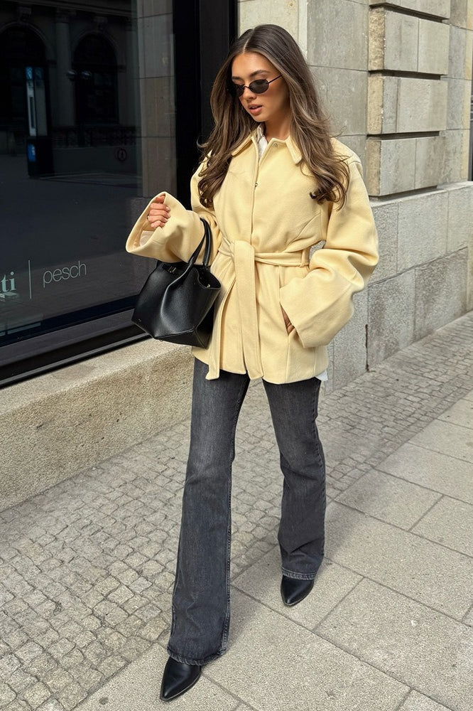 Color Belted Midi Wool Blend Coat