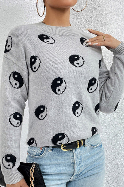 Skull Jacquard Crew Neck Pullover Knitted Sweater