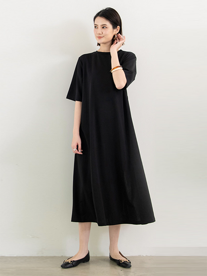 Original Half Sleeves Loose Contrast Color Split-back Round-neck Midi Dresses