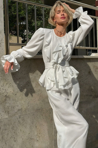 Bell Sleeve Top and Wide Leg Pants Two Piece Set