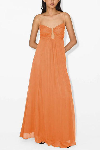 Soft and Metal Hollow Design Back Smocked A-line Slip Maxi Dress