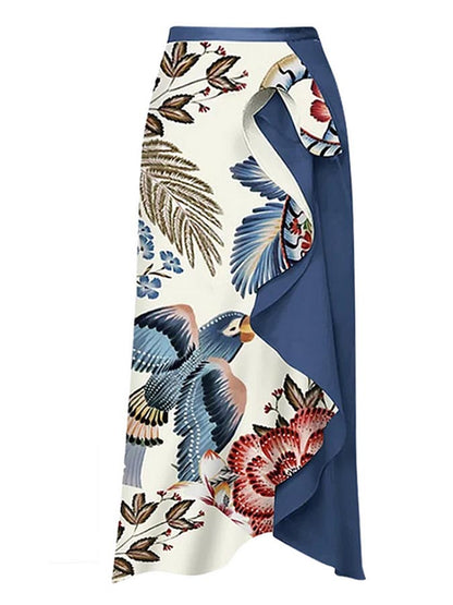Ruffle Printed Bikini Swimsuit and Skirt