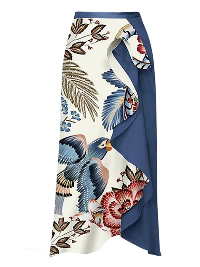 Ruffle Printed Bikini Swimsuit and Skirt