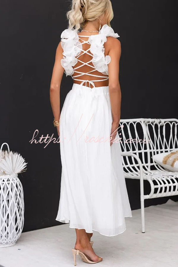 Luxe Lady Ruffle Detail Back Lace-up Elastic Waist Maxi Dress