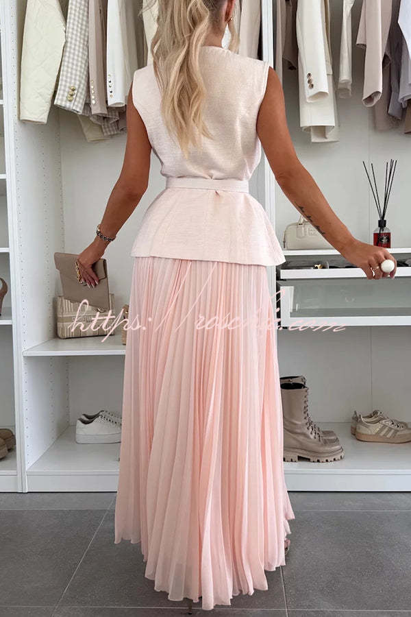 Relaxed and Pleated Tulle Side Zipper A-line Maxi Skirt