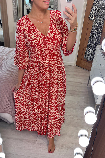 Fairytale Song Print Stretch Frill Sleeve Loose Maxi Dress