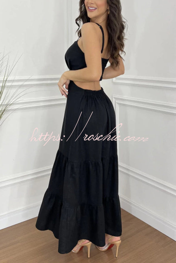 Color Sleeveless Pleated Back Waist-baring Maxi Dress