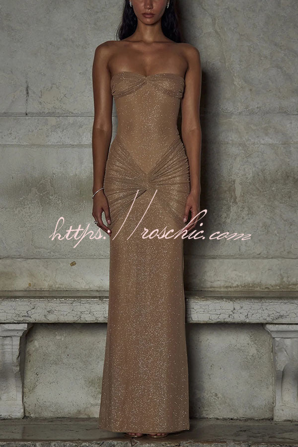 Slightly Translucent Sequined Off-shoulder Slim Fit Fishtail Maxi Dress