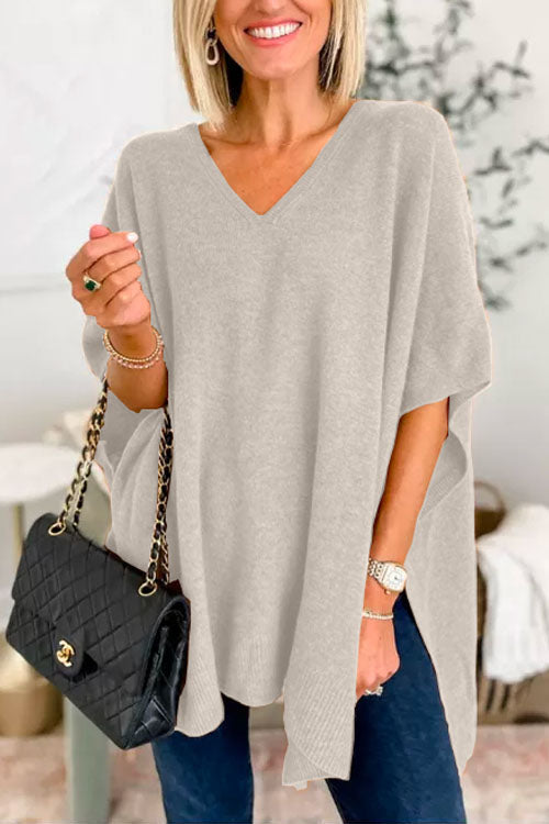 Chicest V Neck Loose Fit Poncho Sweater