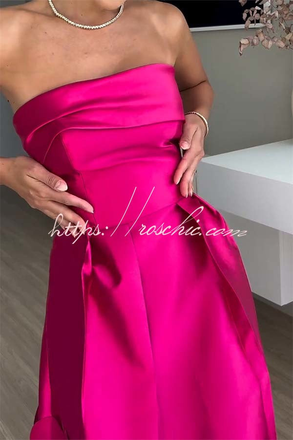 Luxurious Poise Satin Spliced Mesh Polka-dot Fabric Off Shoulder Formal Maxi Dress