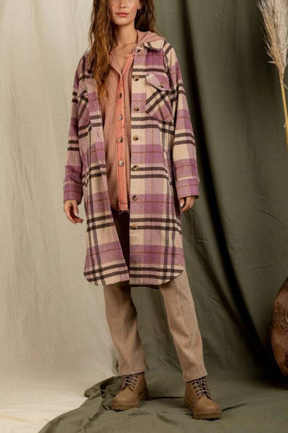 Plaid Print Drop Shoulder Overcoat