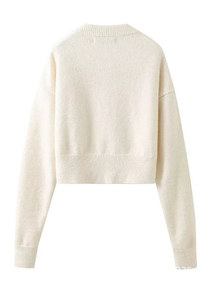 White Knitwear Patchwork Cardigan Sweater for Loose High Waist Knit Outwear ’s Coat
