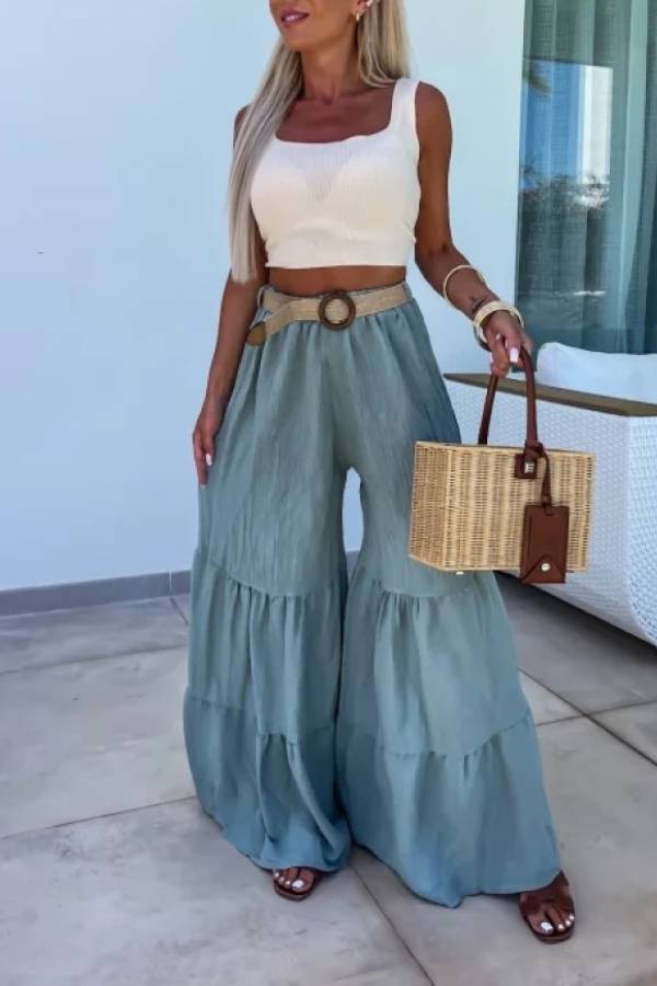 Elastic Pants High Waisted Flared Pants