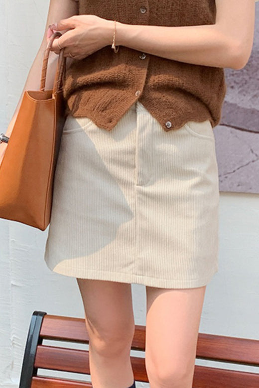 Corduroy High Waist A-line Skirt