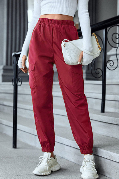 Multicolor Cargo Pants Multi-pocket Skinny Pants