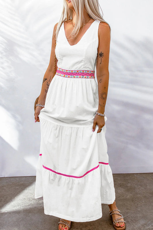 Contrast V-neck Cutout Sleeveless Maxi Dress