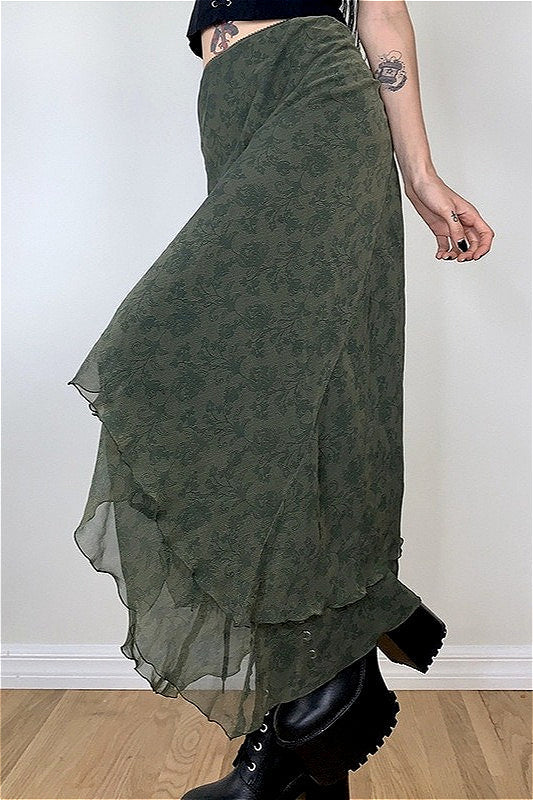 Green Chiffon Irregular Maxi Skirt
