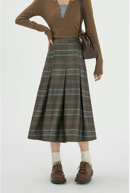 Plaid Wool A-line Skirt