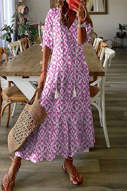 Geometric Print V Neck Maxi Dress