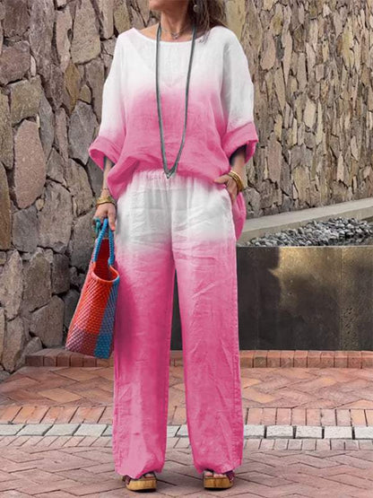 Cotton and Linen Gradient Two-piece Set