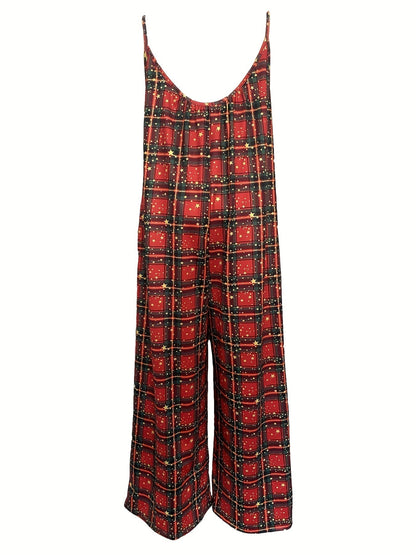 Sleeveless Christmas Plaid Print Cami Jumpsuit Rs2084