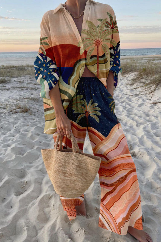 Sunset Palms Print Relaxed Two-piece Set