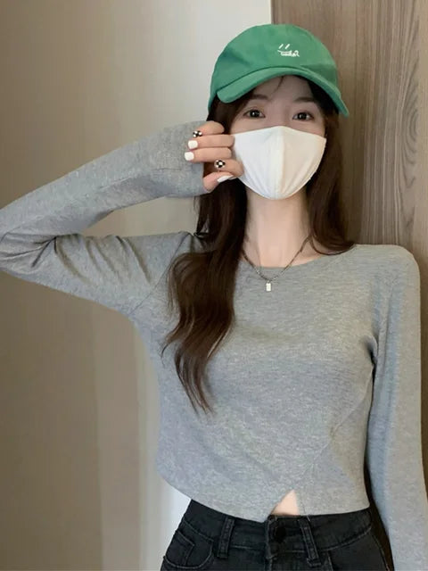 New Spring Y2k T-shirt Woman Long Sleeve Tee Shirt Femme Basic Crop Top Clothes Tshirt