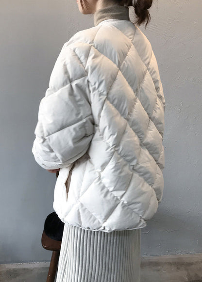 Beige Pockets Button Fine Cotton Filled Coats Winter Af1005