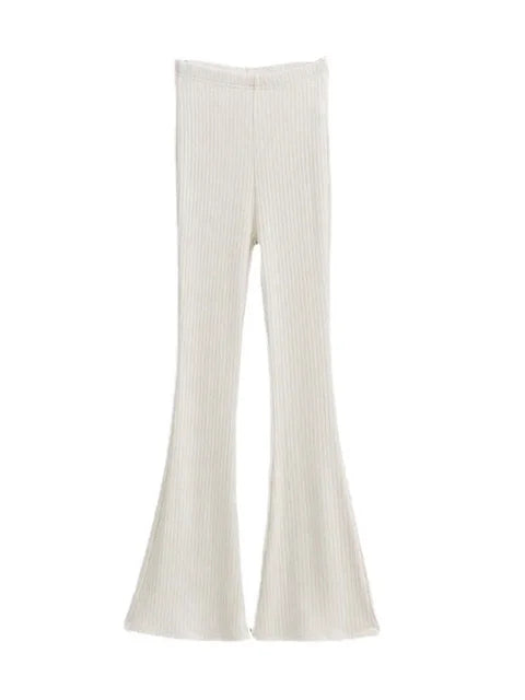 Knitted High Waist Flare Pants for Ribbed Leggings Female Stretchy Bodycon Trousers