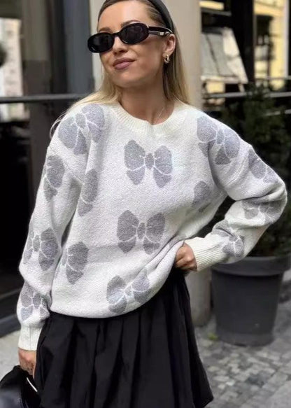 Butterfly Print Knit Pullover - Cozy Sweater for