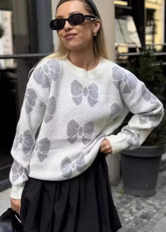 Butterfly Print Knit Pullover - Cozy Sweater for