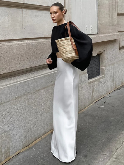 High Waist Long Skirt Satin Zipper Patchwork Y2k Maxi Skirt Summer Long Skirt