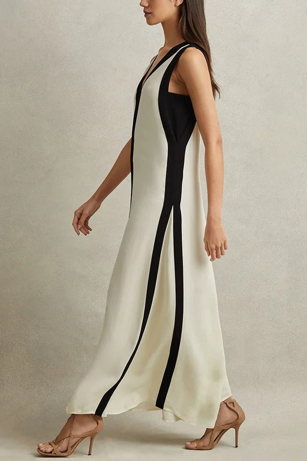 Piano Keys Reversible Style Colorblock A-line Maxi Dress