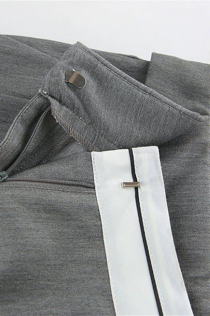Contrast Color Grey Versatile Office Pants