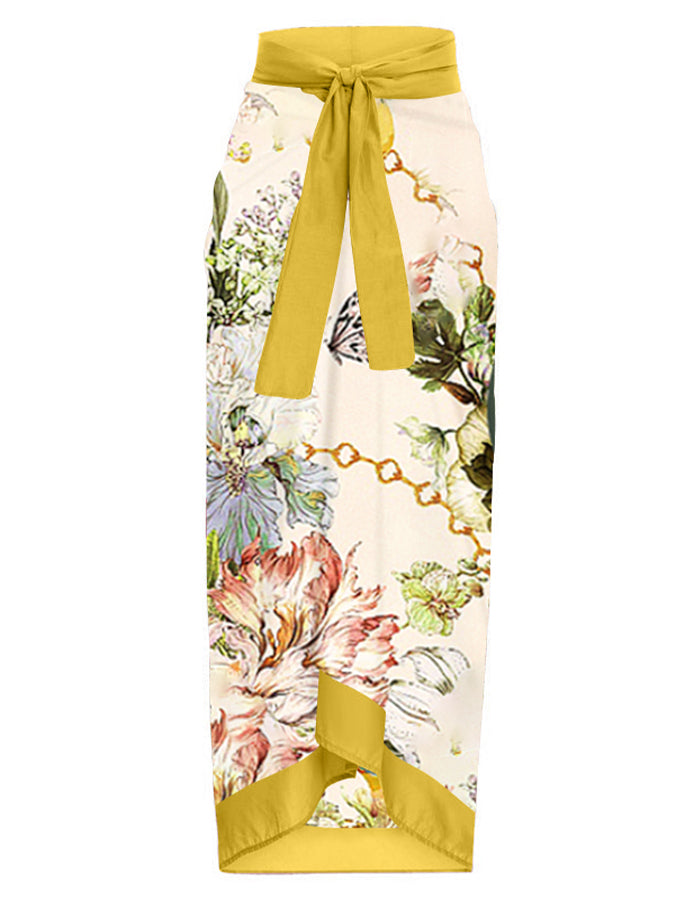 One Shoulder Print One Piece Swimsuit and Skirt