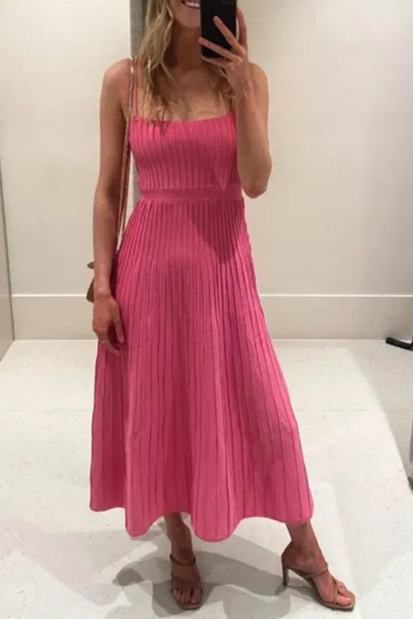 Tube Top Slim High Waist Sling Knitted Dress Seaside Vacation Pleated Long Skirt