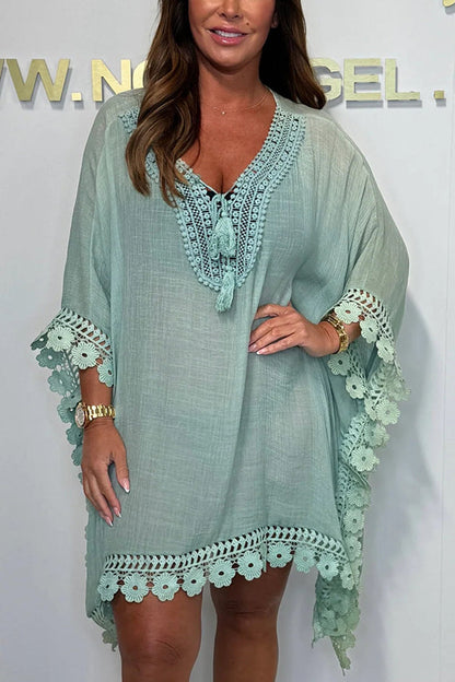 Color Lace Loose Cover Up Mini Dress