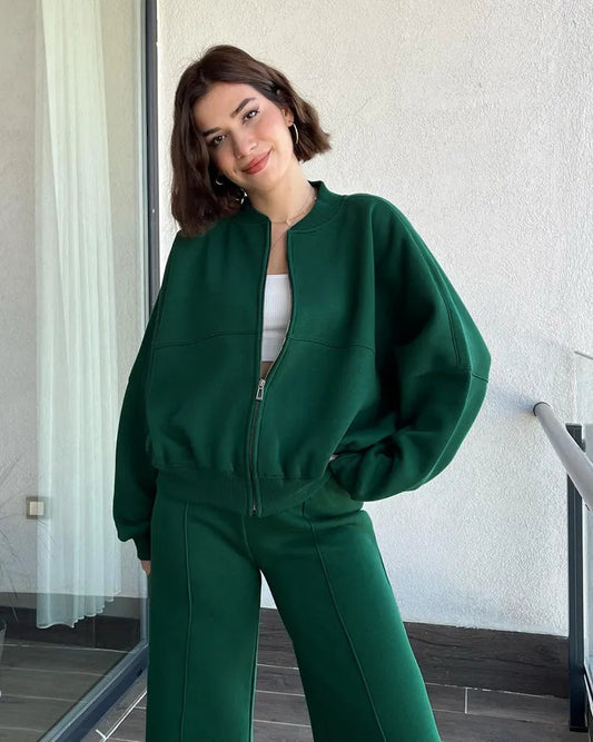 Urban - Green Zippered Cardigan and Trousers Set