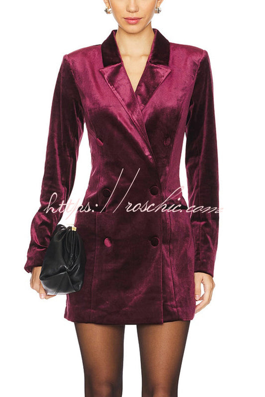 Holiday Soiree Color Velvet Lapel Long Sleeve Blazer Mini Dress