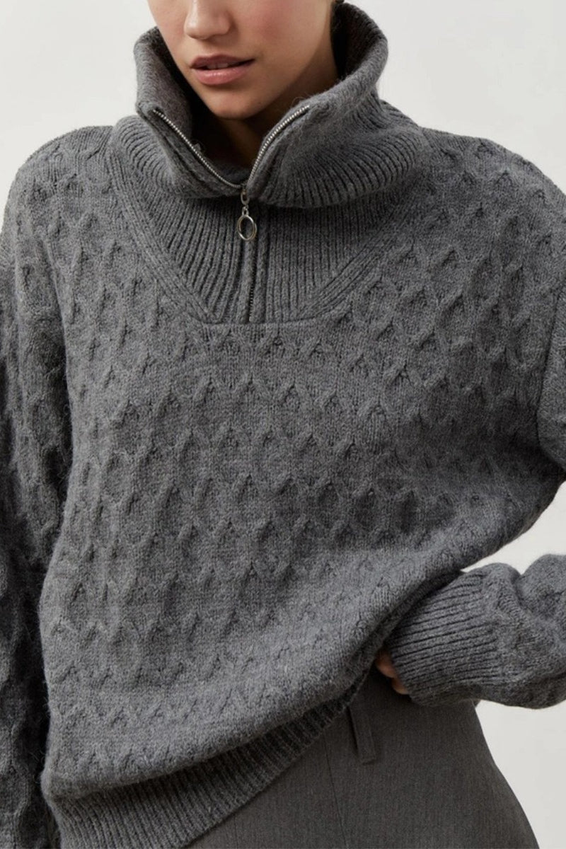 Thick Knit Turtleneck Half-zip Sweater