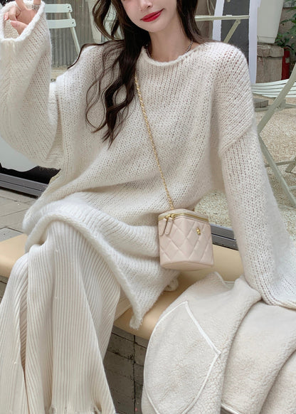 Beige O-neck Thick Cotton Knit Waistcoat Sweaters and Trousers Three Piece Set Winter Wv003