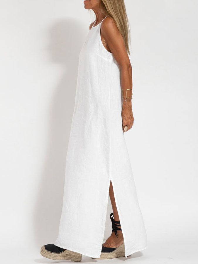 And Leisure Cotton and Linen Split Straps Maxi Dress