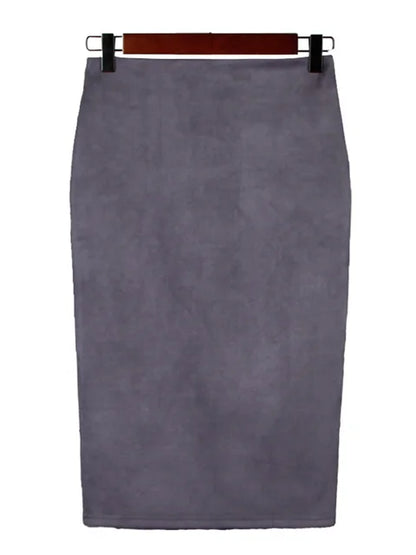 Empire Skirts Spring Faux Suede Pencil Skirt High Waist Bodycon Split Thick Stretchy Skirts