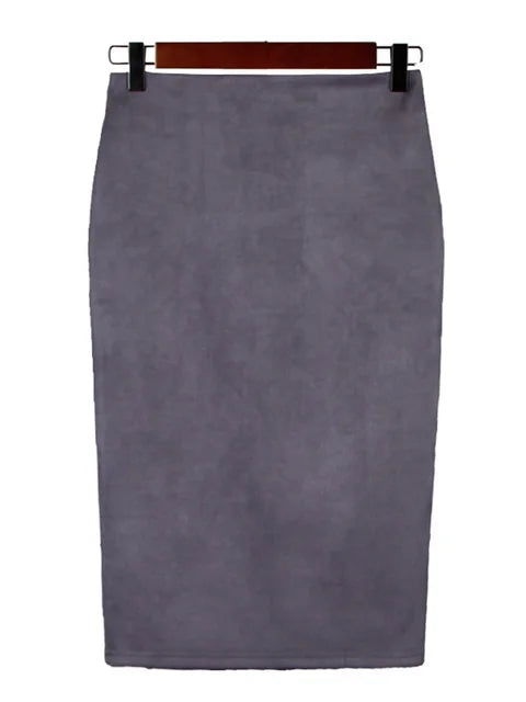 Empire Skirts Spring Faux Suede Pencil Skirt High Waist Bodycon Split Thick Stretchy Skirts