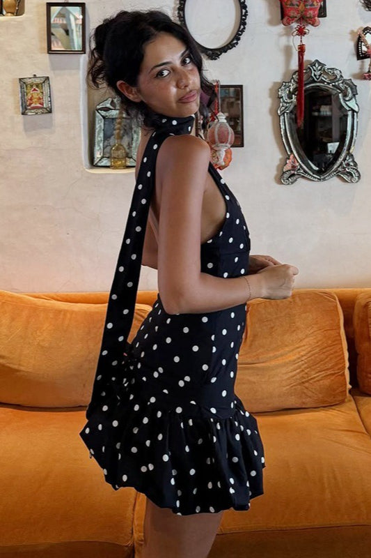 Polka Dot Tie Backless Mini Dress
