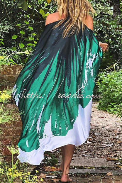 Unique Printed One Shoulder Cover Up Maxi Dress