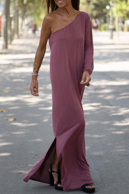 Side to Side One Shoulder Statement Maxi Dress