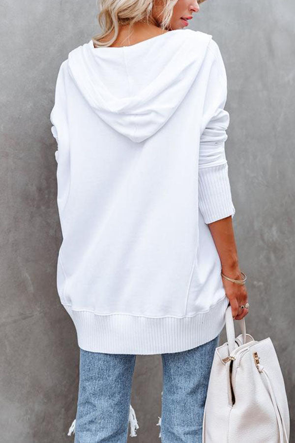 New V-neck Hooded Irregular Sweater